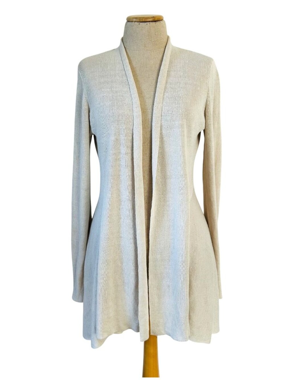 Eileen Fisher Women's SZ Small Gray Beige 100% Linen Open Front Lagenlook Top